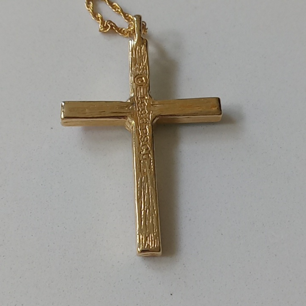Gold Rhinestone Cross Necklace - Picture 5 of 7